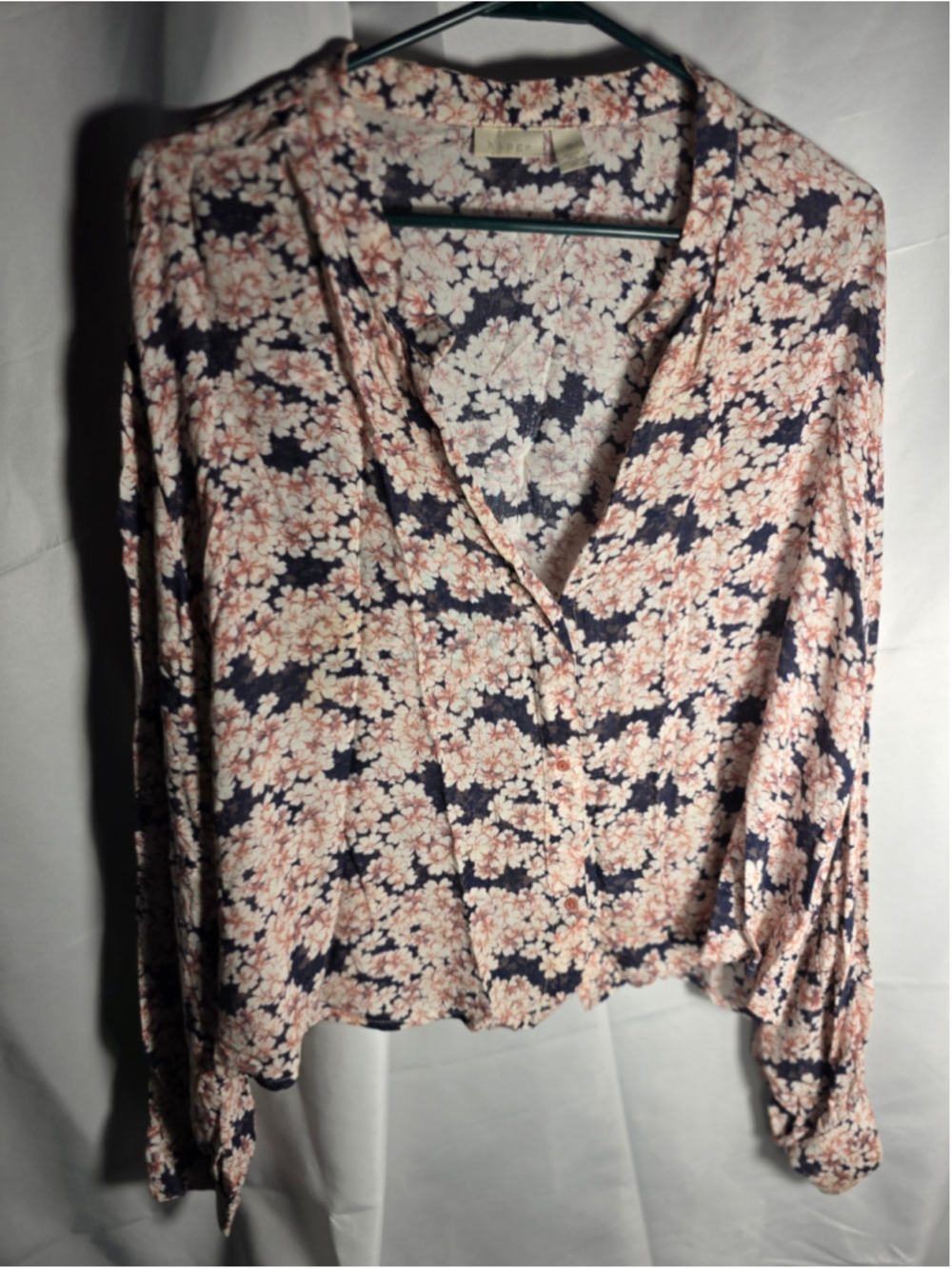 Women's Hinge Floral Blouse Navy Pink Size M boho-chic cottagecore feminine